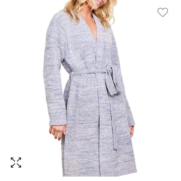 BAREFOOT DREAMS Cozy Chic Heather Pink Clay Gray Marled Tie Midi Robe NWT - Picture 4 of 13